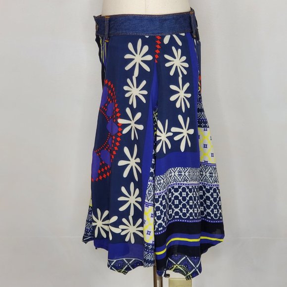 DESIGUAL Blue Patchwork Flare Skirt 40/6 EUC - Picture 4 of 9